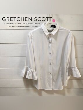GRETCHEN SCOTT White Ruffle Sleeve Blouse White Size L